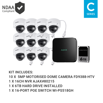 Ajax KIT-AJAX-5MP16106DM-B 16CH Black NVR Vivotek 5MP Motorised Dome Kit