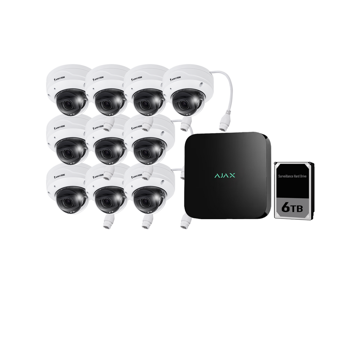 Ajax 16CH Black NVR Vivotek 5MP Motorised Dome Kit - KIT-AJAX-5MP16106DM-B