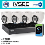 IVSEC Security Kit: 4x 8MP Adv. Deter Turret, Full-Colour, 4CH NVR, HDD