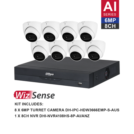 Dahua WizSense 8 Camera Kit: 8x 6MP 3X66 Turret, 8Ch AI NVR - K6088T