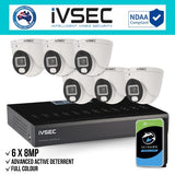 IVSEC Security Kit: 6x 8MP Adv. Deter Turret, Full-Colour, 8CH NVR, HDD