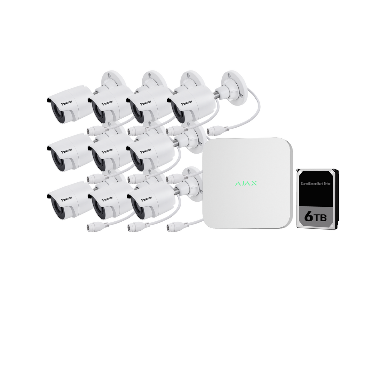 Ajax 16CH White NVR Vivotek 5MP Fixed Bullet Kit - KIT-AJAX-5MP16106B-W