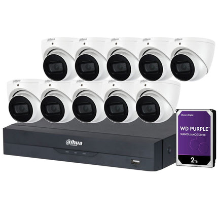 Dahua 16-Channel Security Kit: 16MP WizSense AI NVR, 10 X 5MP Lite Turret, Starlight, SMD