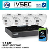 IVSEC Security Kit: 4x 12MP Adv. Deter Turret, 3.6mm, 8CH NVR, HDD