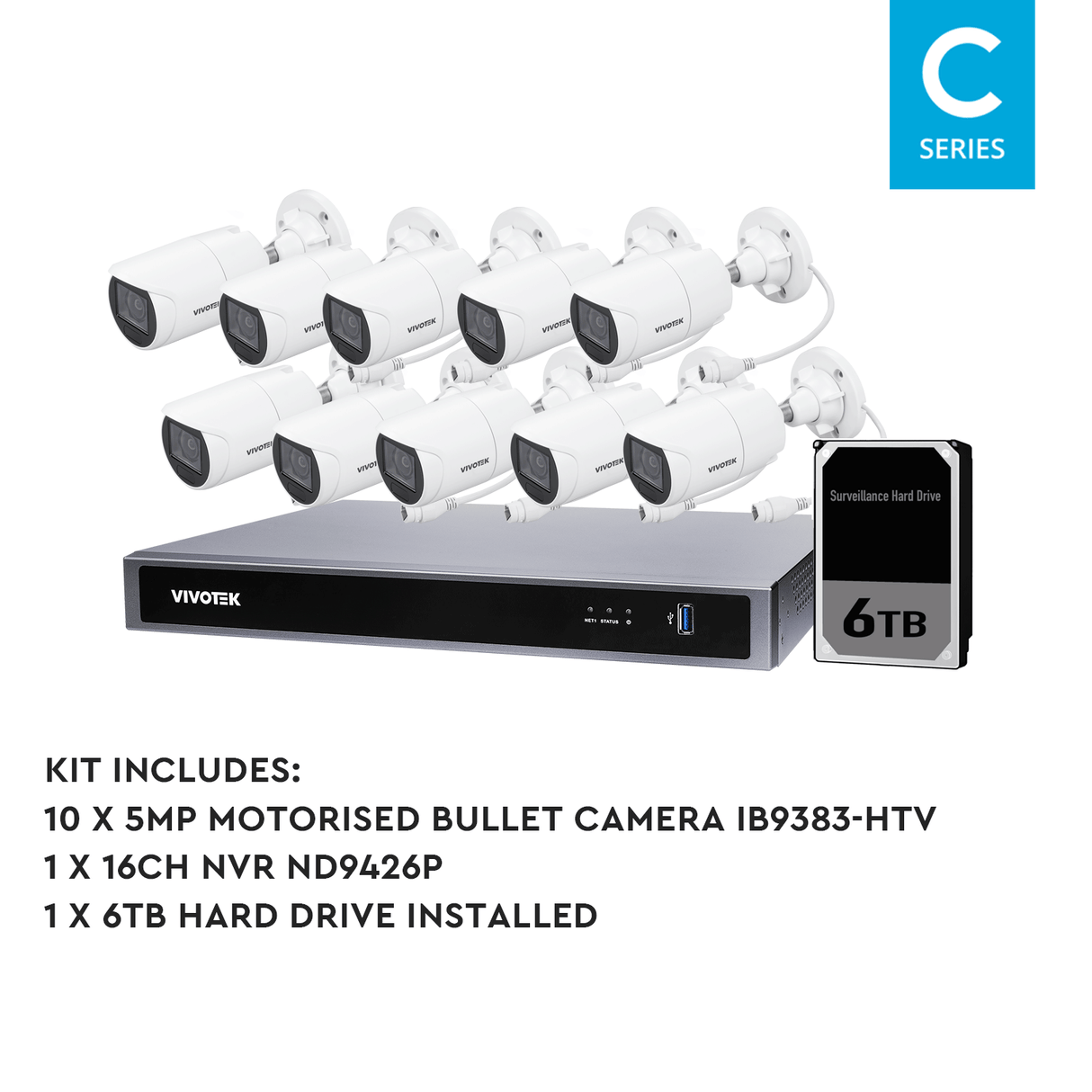 VIVOTEK 6 Camera Kit: 6x 5MP VF Dome, IK10, Mic, 8CH AI NVR, 4TB HDD