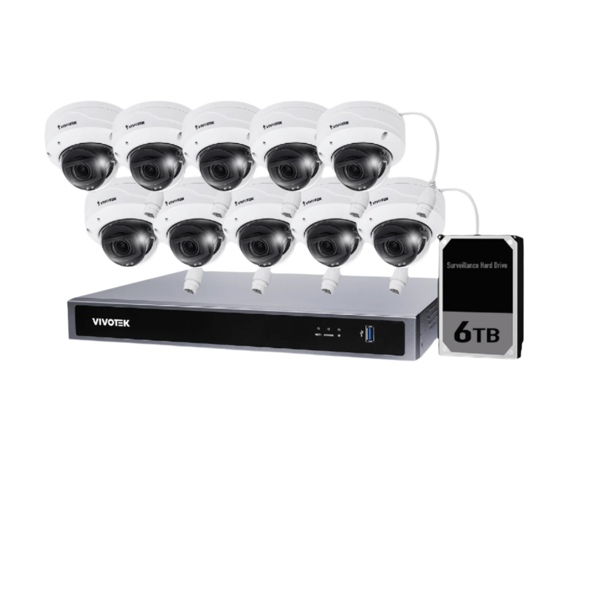 Vivotek 10 Camera Kit: 10x 5MP Dome, 16CH AI NVR, 6TB HDD