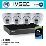 IVSEC Security Kit: 4x 8MP Adv. Deter Turret, LX Series, 3.6mm, 4CH NVR, HDD