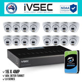 IVSEC Security Kit: 16x 4MP Adv. Deter Turret, LX Series, 16CH NVR, HDD