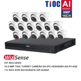 Dahua WizSense 16 Camera Kit: 16x 6MP TiOC Turret, 16Ch AI NVR - K61616TIOC