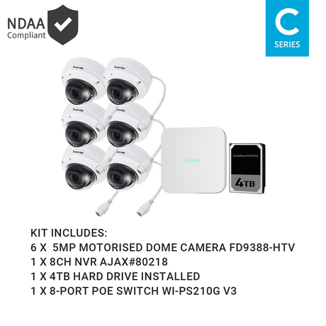 Ajax KIT-AJAX-5MP8064DM-W 8CH White NVR Vivotek 5MP Motorised Dome Kit