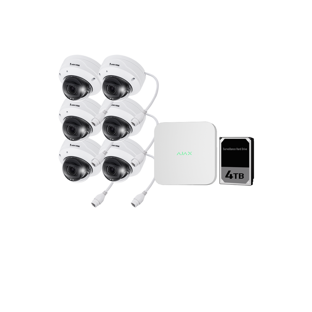 Ajax 8CH White NVR Vivotek 5MP Motorised Dome Kit - KIT-AJAX-5MP8064DM-W