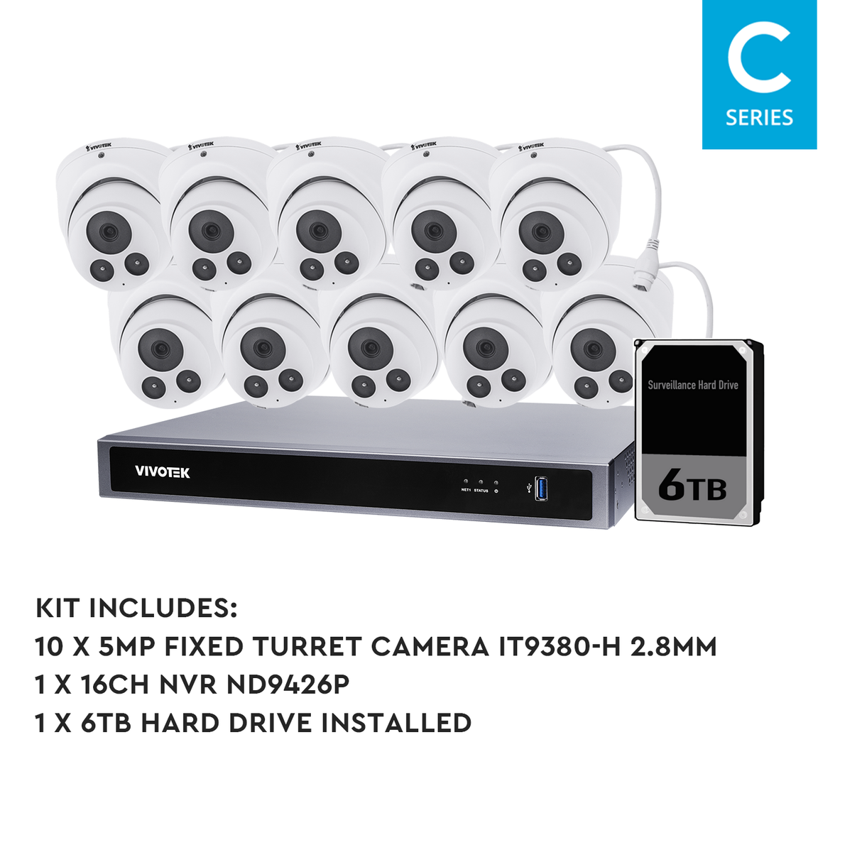 VIVOTEK 6 Camera Kit: 6x 5MP Dome, 8CH AI NVR, 4TB HDD