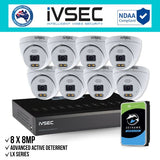 IVSEC Security Kit: 8x 8MP Adv. Deter Turret, LX Series, 3.6mm, 8CH NVR, HDD