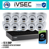 IVSEC Security Kit: 10x 8MP Adv. Deter Turret, LX Series, 3.6mm, 16CH NVR, HDD