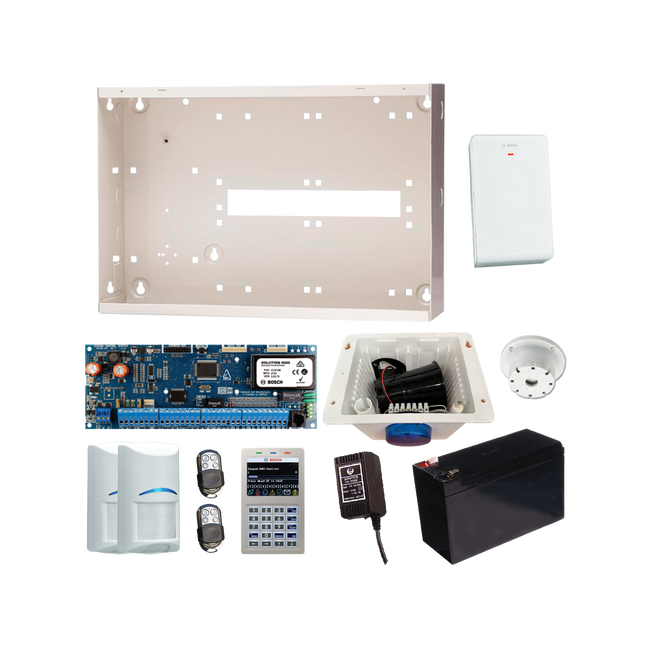 Bosch BOSCH1560.3 6000 Wireless Alarm Kit Includes Cc600Pb Alarm Panel PCB Cp722B Prox Keypad Radion Receiver 2 X Hct-4Ul 4-Button Key Fob 2 X Rfpr-12 W/Less PIR Mw350 Metal Enclosure Hc-Wpsc Siren Box Strobe &Amp; Piezo Battery Power Supply