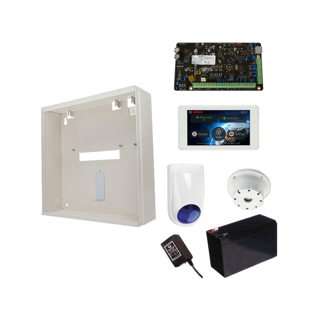 Bosch BOSCH2891 Kit Includes Solution 3000 PCB (Bosicp-Sol3-P) 5" Touch Screen (Bosiui-Sol-Ts5) Metal Enclosure (Bosmw250) Power Supply (Bostf008-B) Piezo Siren (Soun008) Siren with Blue Strobe (Dstwp06) 12V/7Ah Battery (Bat2000)