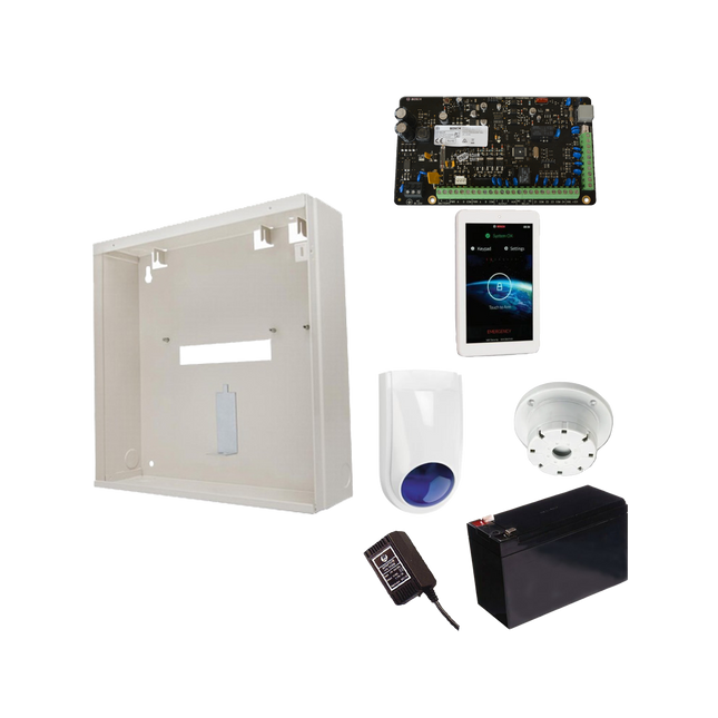 Bosch BOSCH2893 Kit Includes Solution 3000 PCB (Bosicp-Sol3-P) 7" Touch Screen (Bosiui-Sol-Ts7) Metal Enclosure (Bosmw250) Power Supply (Bostf008-B) Piezo Siren (Soun008) Siren with Blue Strobe (Dstwp06) 12V/7Ah Battery (Bat2000)