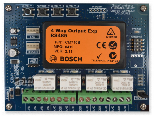 Bosch BOSCM710B Hardwired Output Expander Module Blue 4 X Output PCB Enclosure Mount 97G 10.5-14VDC Suits Solution 16I/ 144/ 6000