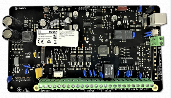 Bosch BOSICP-SOL2-P Solution 2000 Hardwired Alarm Panel Black 8 X Zone Not Expandable 4 X Output 2 Areas 32 Users 4 Keypad 256 Events PCB Enclosure Mount Built In Pstn 18VAC