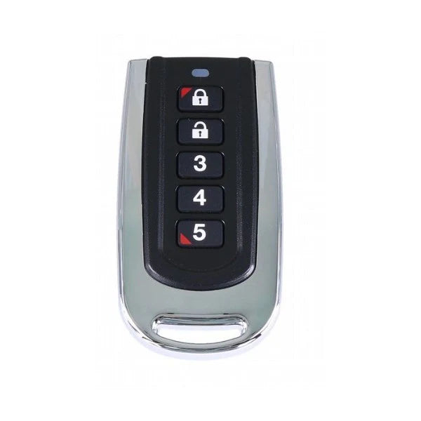 Bosch BOSRF110 Sol 6000 Wireless 5-Btn Key Fob Transmitter Black/Silver Plastic IP67 433Mhz 1X Cr2032 Batt (3V) Text On Buttons Lock/ Unlock/ 3/ 4/ 5 Compatable with Rf120 Receiver