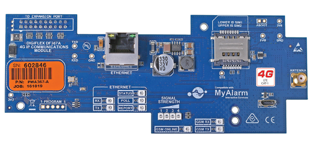 Bosch DFXMY368AU Solution 6000 Plug-In 4G Plug-In Module + Built In Ethernet Blue PCB Enclosure Mount 2 X Built In Sim Socket *My Alarm Sim Subscription Req *Req Panel Version 2.51.04 Or Higher