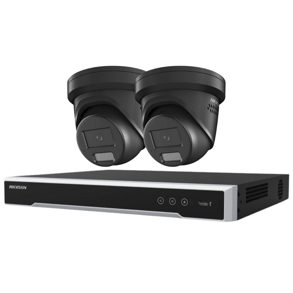 Hikvision Security Kit: 2x 6MP Black Turret, Smart Hybrid, ColorVu, Liveguard, 4CH NVR, HDD - HK-C2