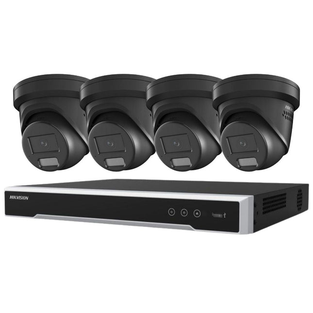 Hikvision Security Kit: 4x 8MP Black Turret, Smart Hybrid, ColorVu, Liveguard, 4CH NVR, HDD - HK-Q4