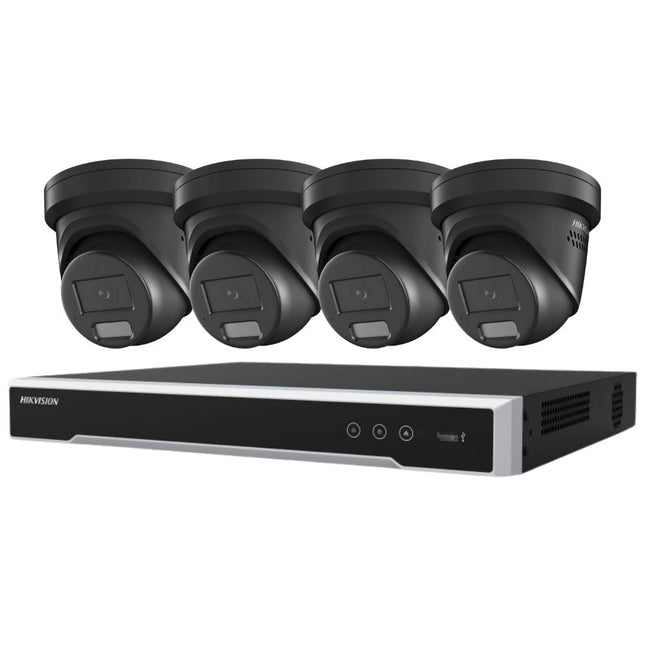 Hikvision Security Kit: 4x 6MP Black Turret, Smart Hybrid, ColorVu, Liveguard, 4CH NVR, HDD - HK-C4