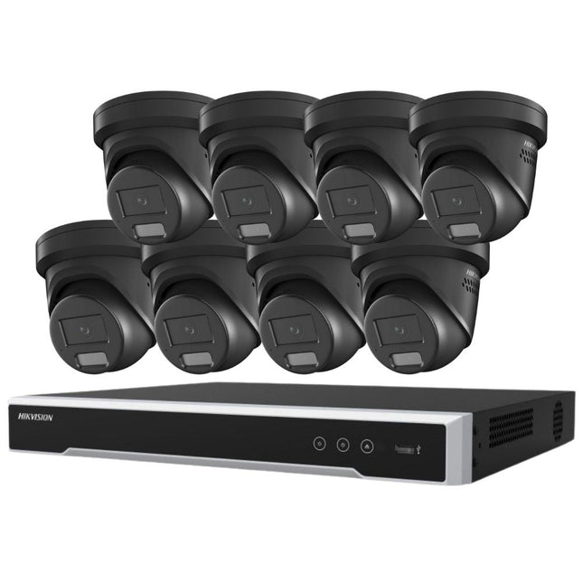 Hikvision Security Kit: 8x 6MP Black Turret, Smart Hybrid, ColorVu, Liveguard, 4CH NVR, HDD - HK-C8