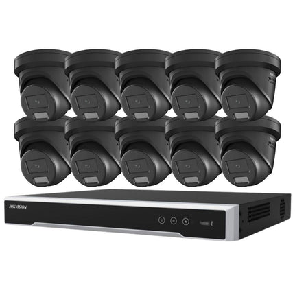 Hikvision Security Kit: 10x 8MP Black Turret, Smart Hybrid, ColorVu, Liveguard, 4CH NVR, HDD - HK-Q10