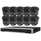 Hikvision Security Kit: 10x 6MP Black Turret, Smart Hybrid, ColorVu, Liveguard, 4CH NVR, HDD - HK-C10