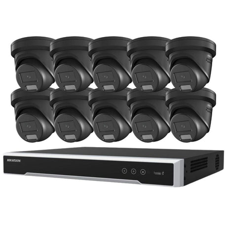 Hikvision Security Kit: 10x 6MP Black Turret, Smart Hybrid, ColorVu, Liveguard, 4CH NVR, HDD - HK-C10