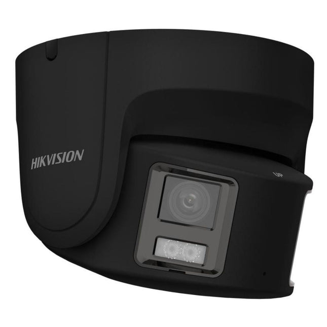 Hikvision DS-2CD2387G2P-LSU/SL-4-BLACK 8MP ColorVu Panoramic Turret, 180 Degree, White Light, AcuSense, Built-in Mic, Speaker, Strobe, 4mm (2387G2P), Black