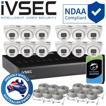 IVSEC Security System: 12x 4MP Turrets, 16-Channel 12MP NVR, SMD