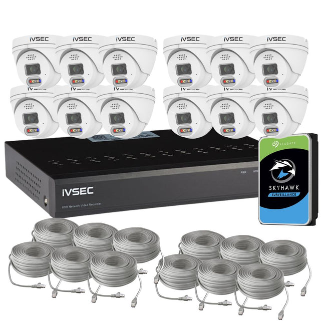 IVSEC Security System: 12x 4MP Adv. Deter, Turrets, 16-Channel 12MP NVR, SMD