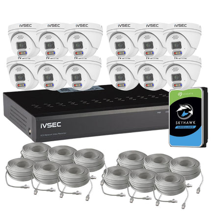 IVSEC Security System: 12x 8MP Adv. Deter, Full-Colour, Turrets, 16-Channel 12MP NVR, SMD