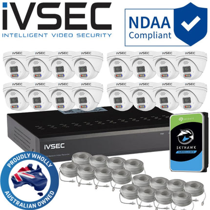 IVSEC Security System: 16x 4MP Adv. Deter, Turrets, 16-Channel 12MP NVR, SMD