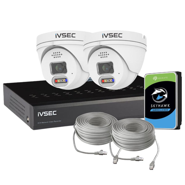 IVSEC Security System: 2x 4MP Adv. Deter, Turrets, 4-Channel 8MP NVR, SMD