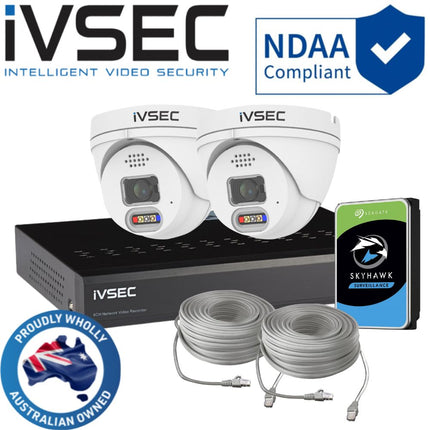 IVSEC Security System: 2x 8MP Adv. Deter, Full-Colour, Turrets, 4-Channel 8MP NVR, SMD