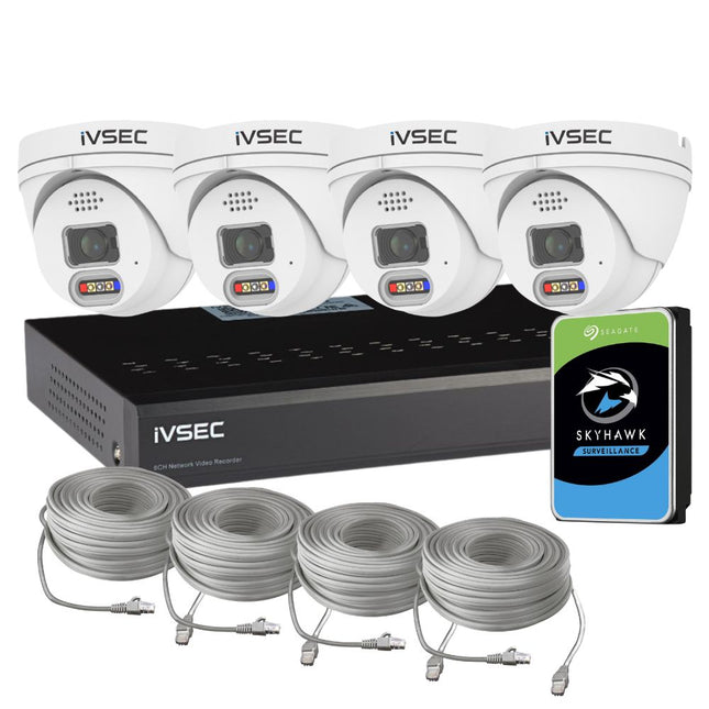 IVSEC Security System: 4x 4MP Adv. Deter, Turrets, 4-Channel 8MP NVR, SMD