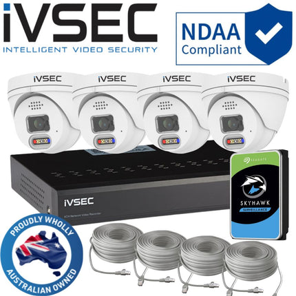 IVSEC Security System: 4x 8MP Adv. Deter, Full-Colour, Turrets, 4-Channel 8MP NVR, SMD