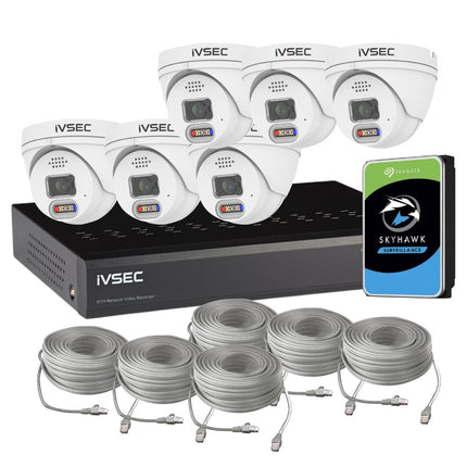 IVSEC Security System: 6x 4MP Adv. Deter, Turrets, 8-Channel 12MP NVR, SMD