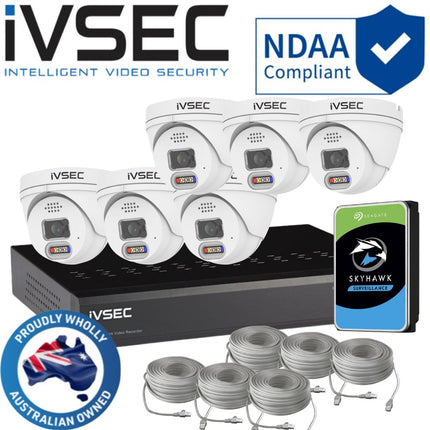 IVSEC Security System: 6x 8MP Adv. Deter, Full-Colour, Turrets, 8-Channel 12MP NVR, SMD