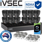 IVSEC Security System: 12x 8MP Adv. Deter, Full-Colour, Black Turrets, 16-Channel 12MP NVR, SMD