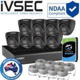 IVSEC Security System: 8x 8MP Adv. Deter, Full-Colour, Black Turrets, 8-Channel 12MP NVR, SMD