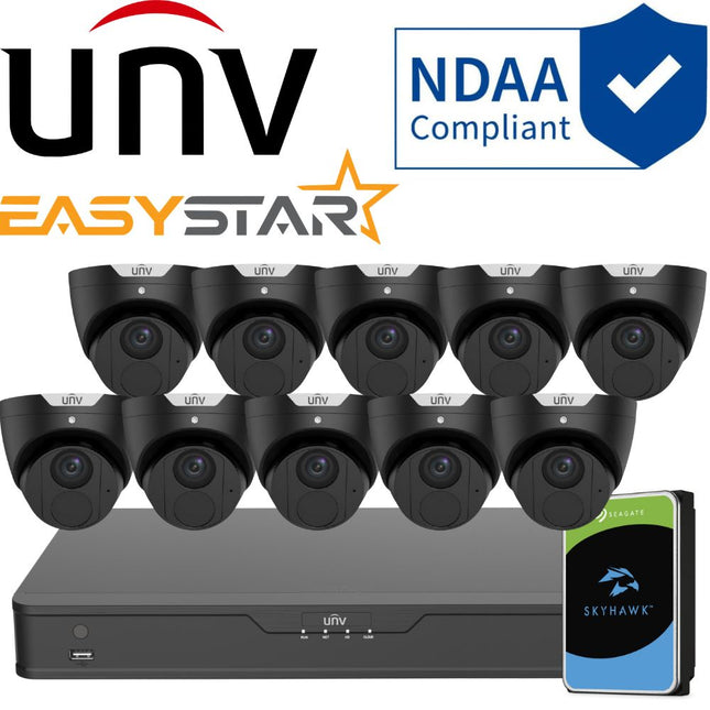 Uniview EasyStar Security System: 10x 6MP Turret Cams, 16CH 4K NVR + HDD (Black)