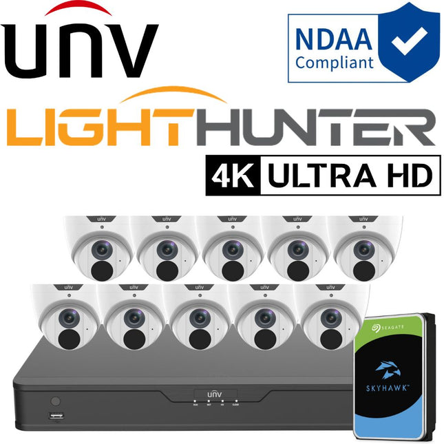 Uniview LightHunter Security System: 10x 8MP Turret Cams, 16CH 4K NVR + HDD