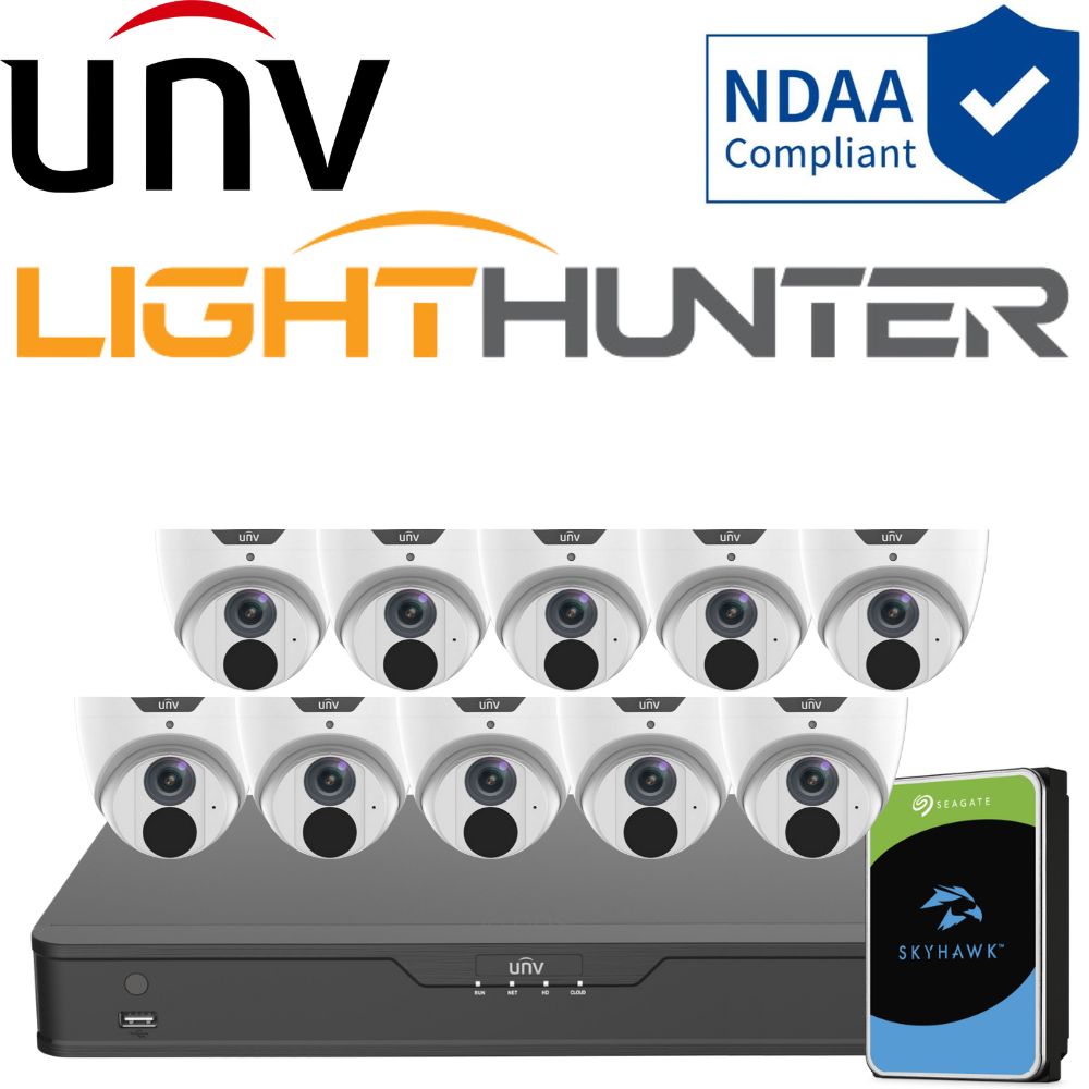 Uniview LightHunter Security System: 10x 6MP Turret Cams, 16CH 4K NVR + HDD