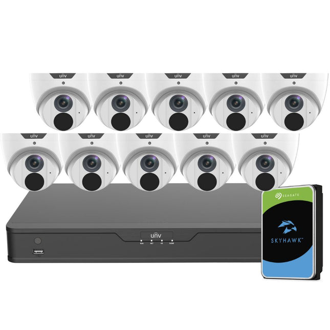 Uniview LightHunter Security System: 10x 6MP Turret Cams, 16CH 4K NVR + HDD