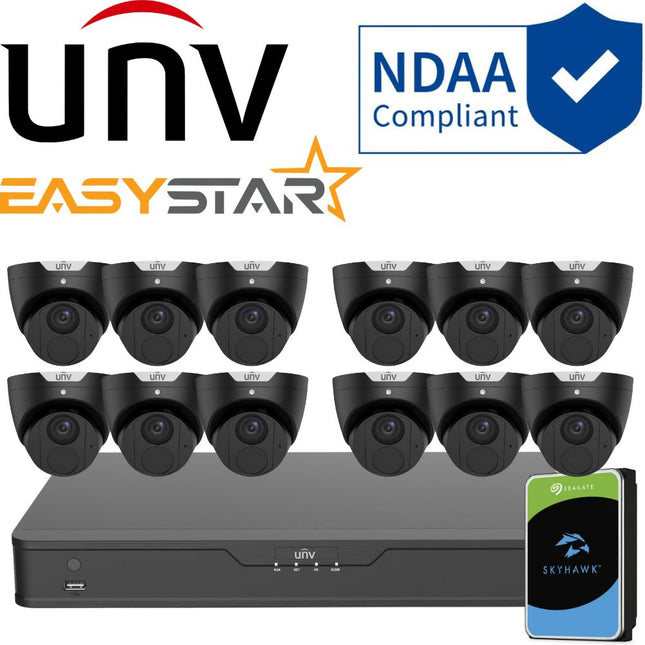 Uniview EasyStar Security System: 12x 6MP Turret Cams, 16CH 4K NVR + HDD (Black)